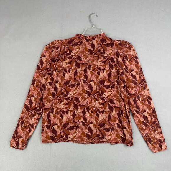 Joie Shirt Womens Large Brown Leaves Boho Sheer Swiss Dot Chiffon Tie Ruffle - Picture 6 of 15